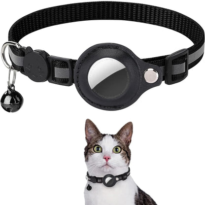 Adjustable Waterproof Cat Collar with Airtag Holder, Breakaway Design, Reflective Strips, and Bell - Perfect for Kittens!