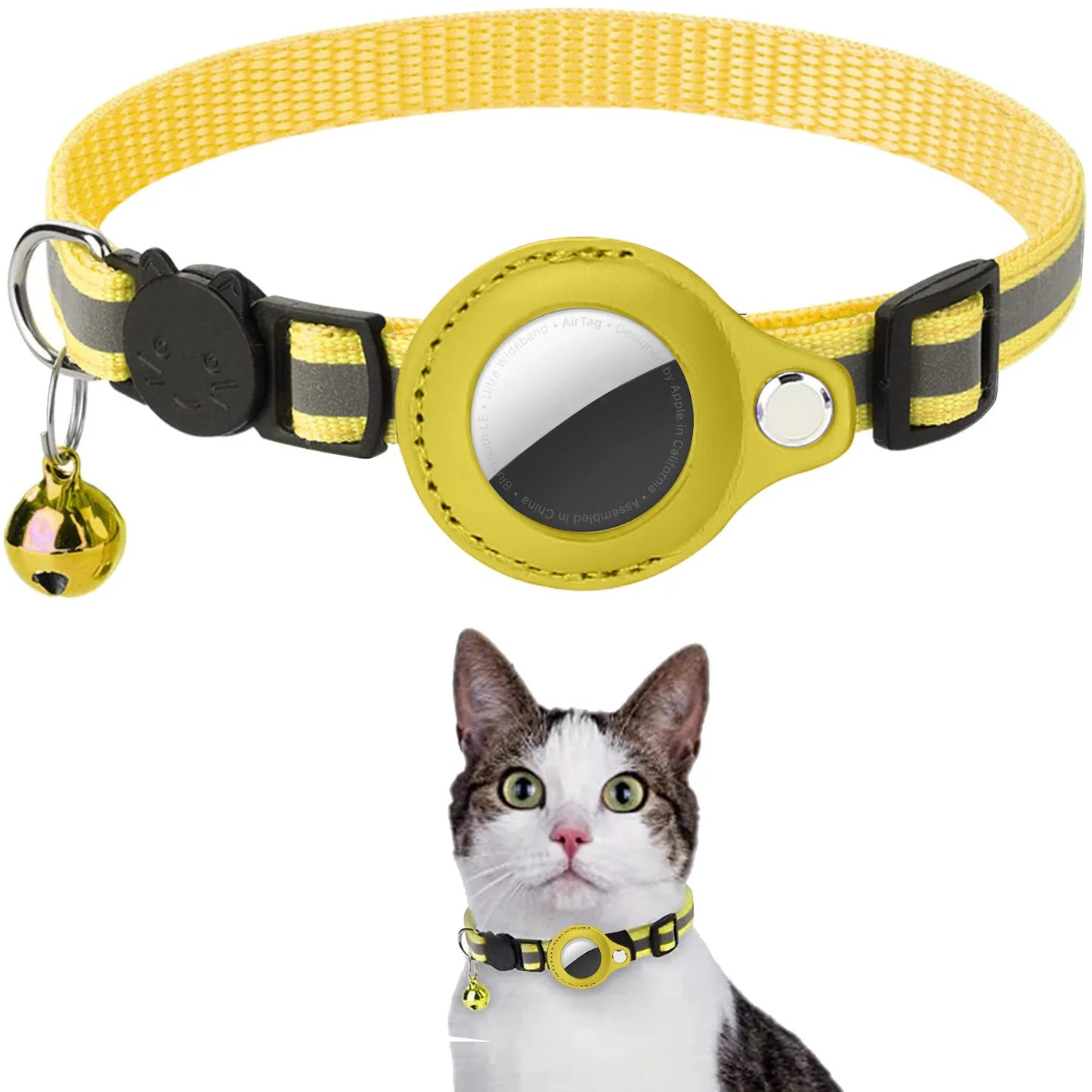 Adjustable Waterproof Cat Collar with Airtag Holder, Breakaway Design, Reflective Strips, and Bell - Perfect for Kittens!