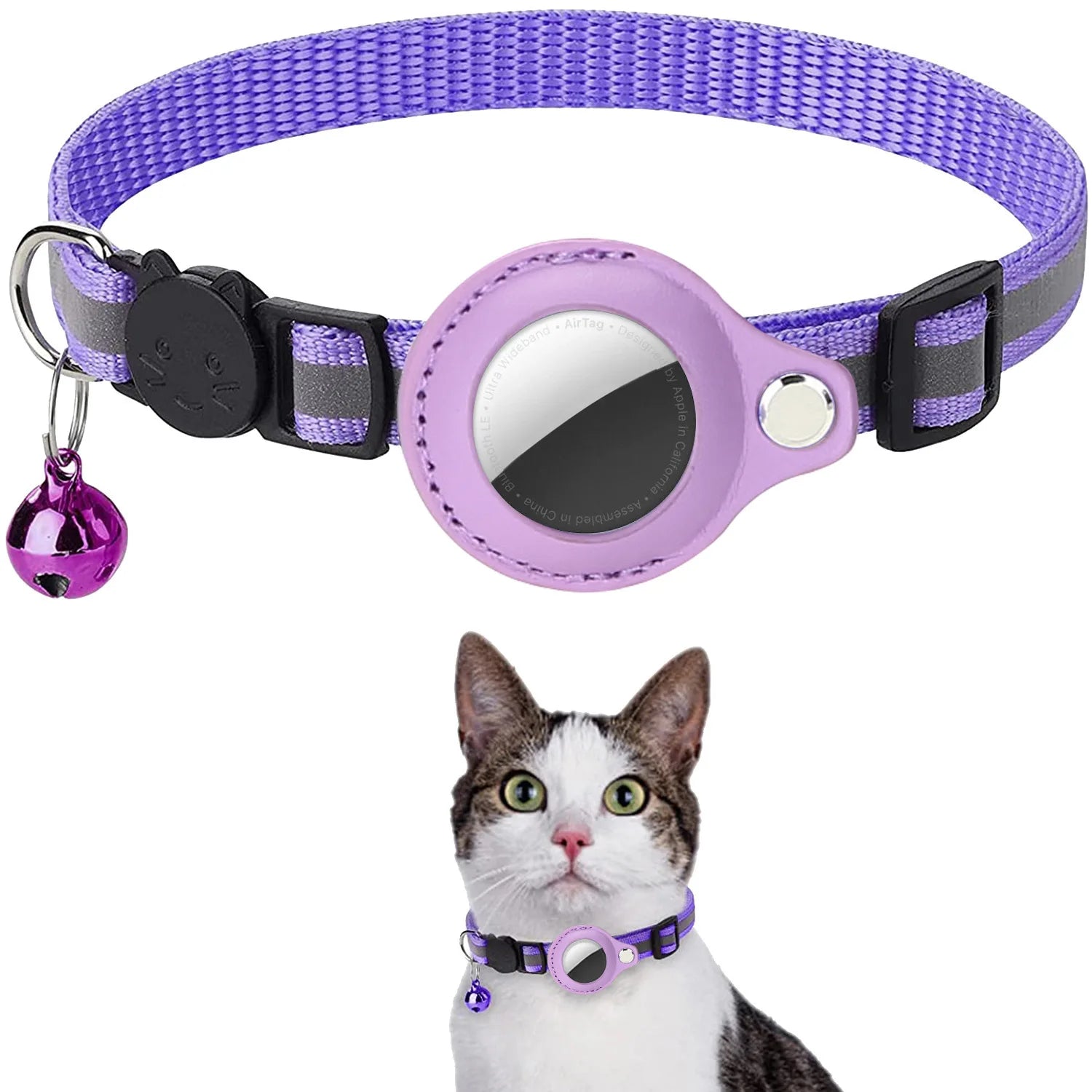 Adjustable Waterproof Cat Collar with Airtag Holder, Breakaway Design, Reflective Strips, and Bell - Perfect for Kittens!