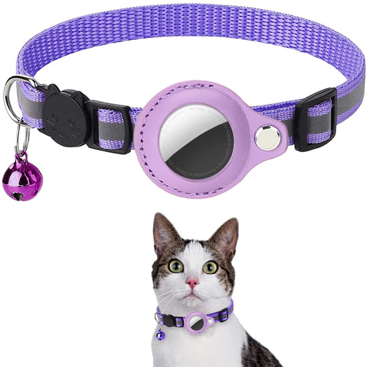 Adjustable Waterproof Cat Collar with Airtag Holder, Breakaway Design, Reflective Strips, and Bell - Perfect for Kittens!
