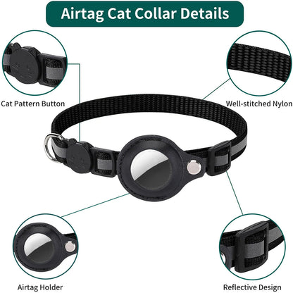 Adjustable Waterproof Cat Collar with Airtag Holder, Breakaway Design, Reflective Strips, and Bell - Perfect for Kittens!