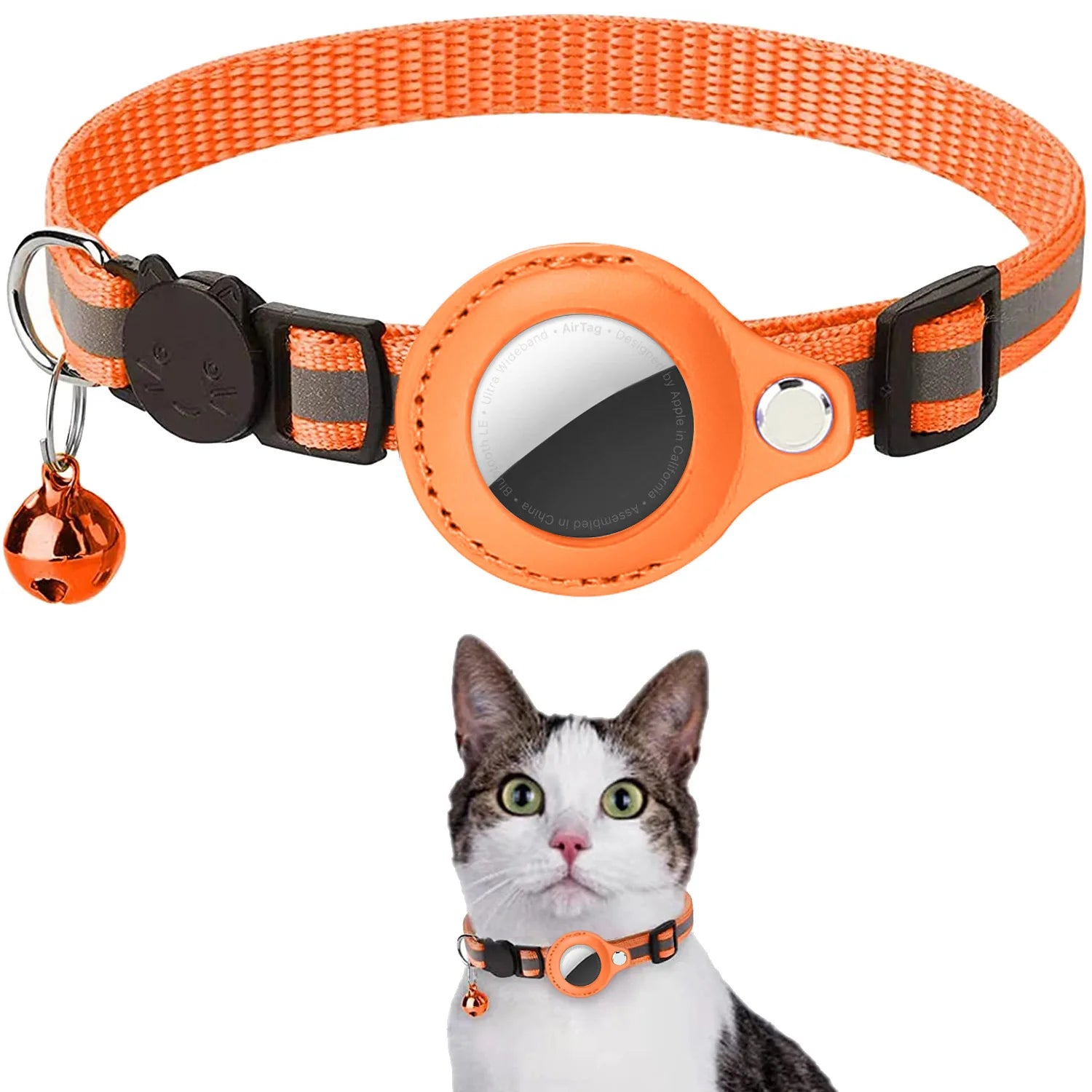 Adjustable Waterproof Cat Collar with Airtag Holder, Breakaway Design, Reflective Strips, and Bell - Perfect for Kittens!