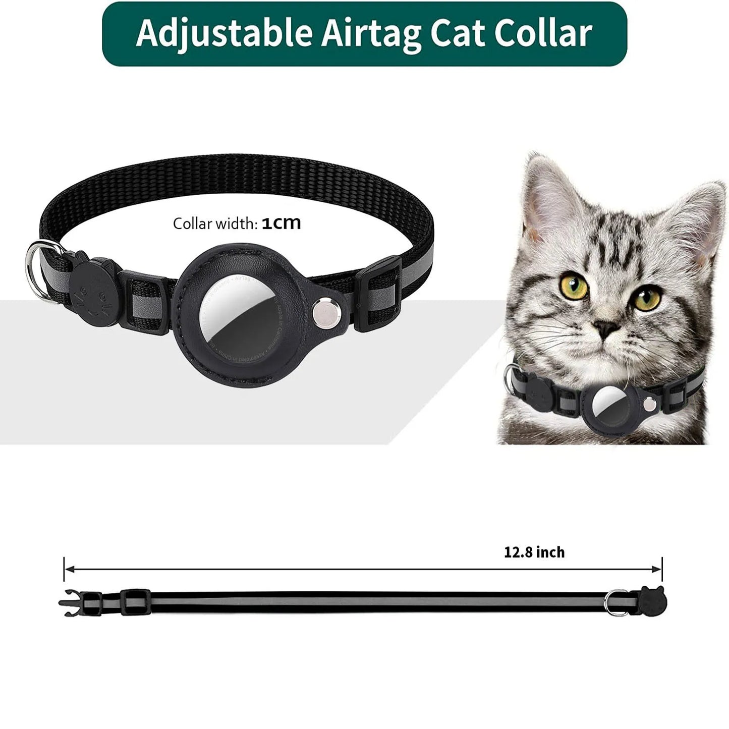 Adjustable Waterproof Cat Collar with Airtag Holder, Breakaway Design, Reflective Strips, and Bell - Perfect for Kittens!