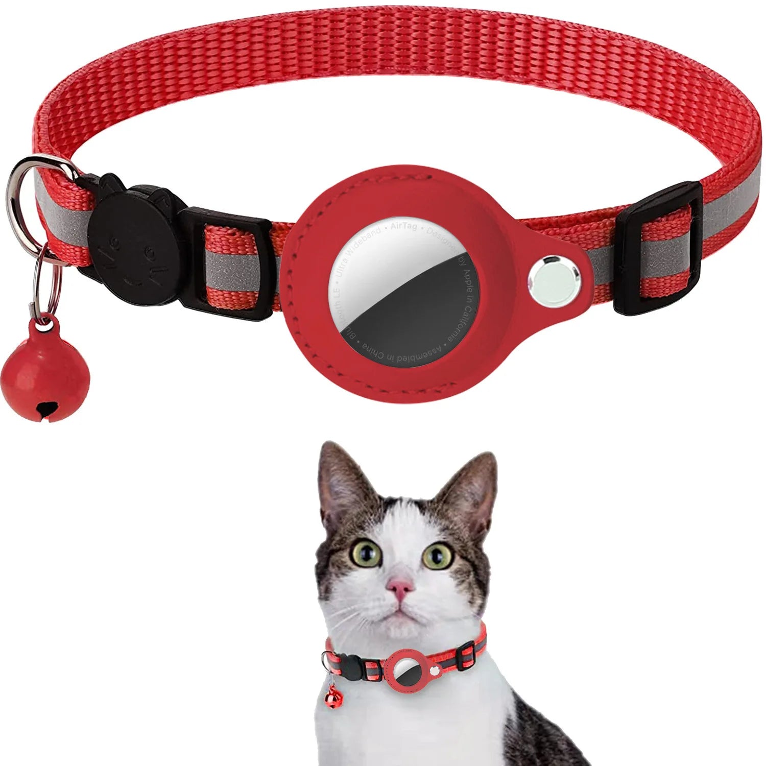 Adjustable Waterproof Cat Collar with Airtag Holder, Breakaway Design, Reflective Strips, and Bell - Perfect for Kittens!