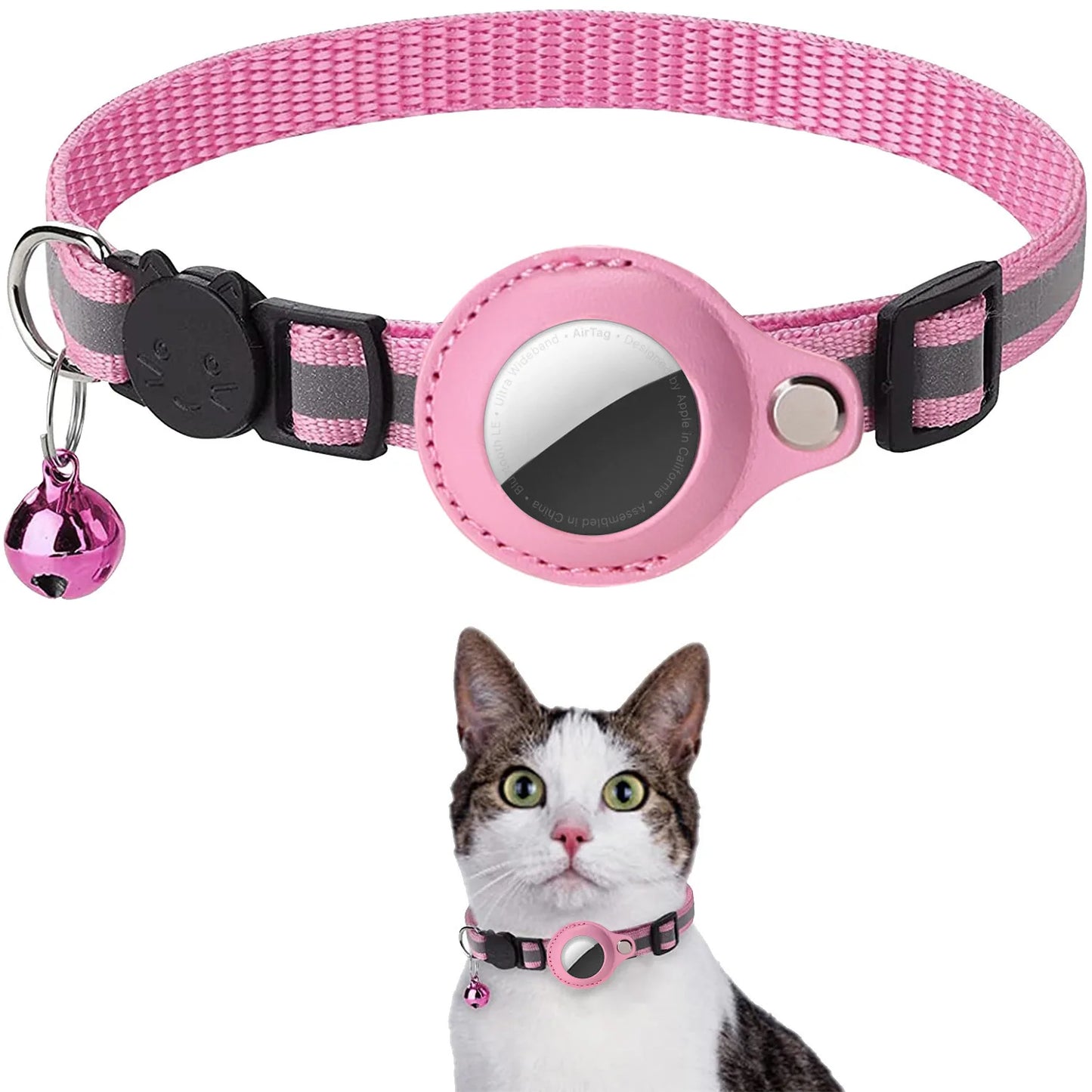 Adjustable Waterproof Cat Collar with Airtag Holder, Breakaway Design, Reflective Strips, and Bell - Perfect for Kittens!