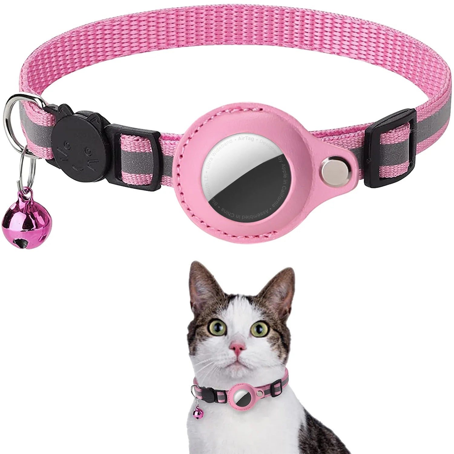 Adjustable Waterproof Cat Collar with Airtag Holder, Breakaway Design, Reflective Strips, and Bell - Perfect for Kittens!