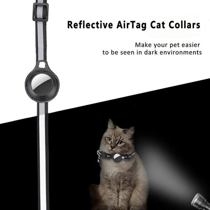 Adjustable Waterproof Cat Collar with Airtag Holder, Breakaway Design, Reflective Strips, and Bell - Perfect for Kittens!